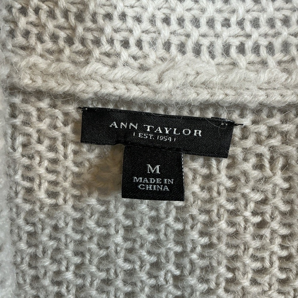 Ann Taylor Alpaca Wool Blend Open Front Shawl Cardigan Beige Short Sleeve Medium - Picture 3 of 7